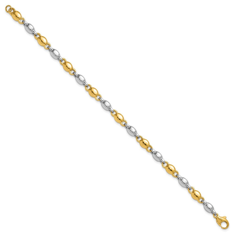 14K Two-Tone Gold Two Tone Polished 5.25mm Round Fancy Link 7.25 Inch Bracelet