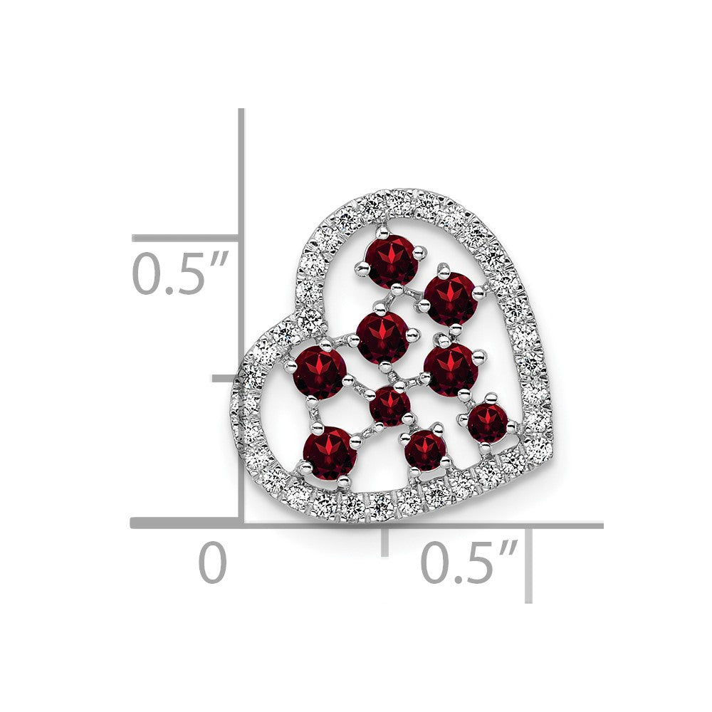 14K White Gold Polished Diamond and Garnet Heart Chain Slide