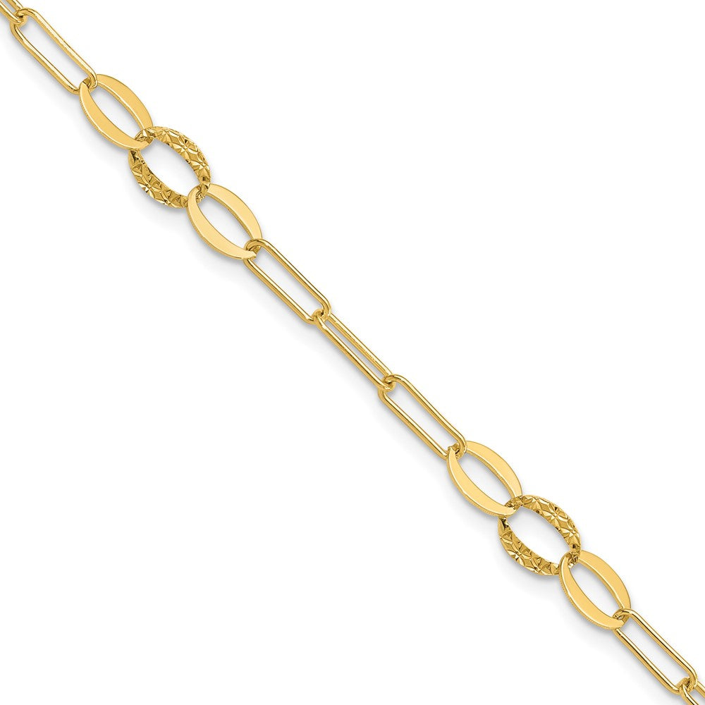 14K Yellow Gold Diamond-cut Oval and Paperclip Link 7.25 Inch Bracelet