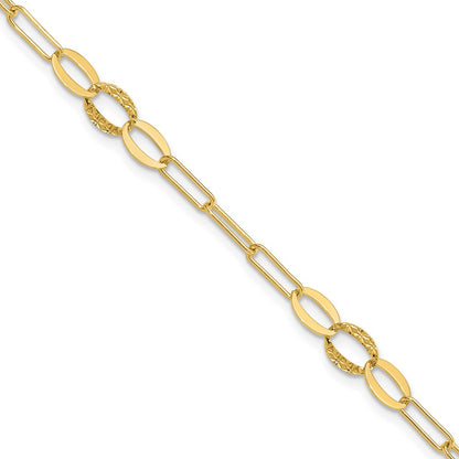14K Yellow Gold Diamond-cut Oval and Paperclip Link 7.25 Inch Bracelet