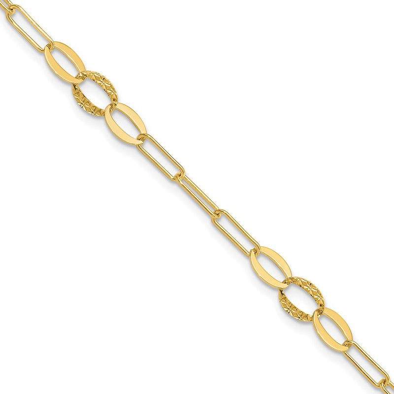 14K Yellow Gold Diamond-cut Oval and Paperclip Link 7.25 Inch Bracelet