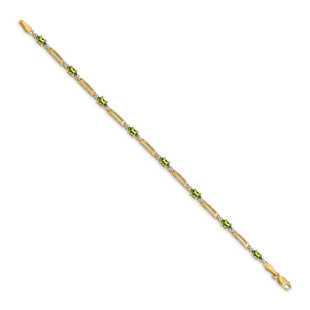 14K Yellow Gold Complete Diamond and Oval Peridot Fancy Link 7 Inch Bracelet
