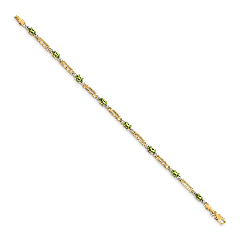 14K Yellow Gold Complete Diamond and Oval Peridot Fancy Link 7 Inch Bracelet