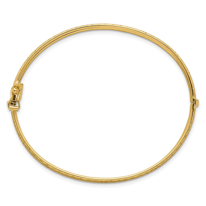 14K Yellow Gold Polished Diamond-cut Textured 8.25mm Hinged Oval Bangle Bracelet