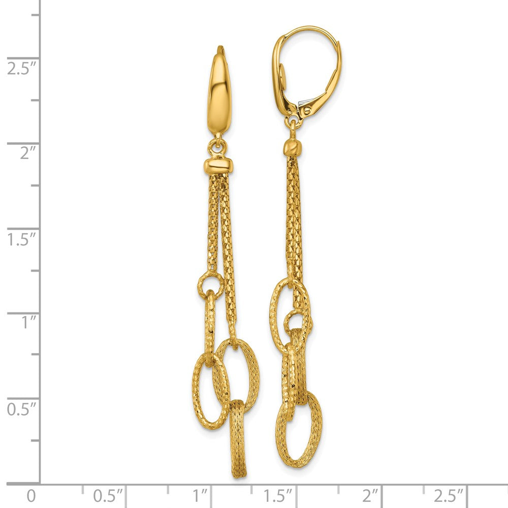 14K Yellow Gold Polished and Textured Woven Chain and Oval Links Dangle Leverback Earrings