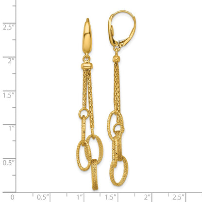 14K Yellow Gold Polished and Textured Woven Chain and Oval Links Dangle Leverback Earrings