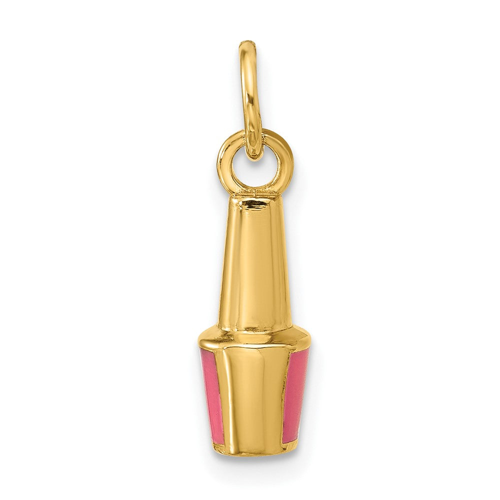 14K Yellow Gold Pink Enameled Nail Polish Charm