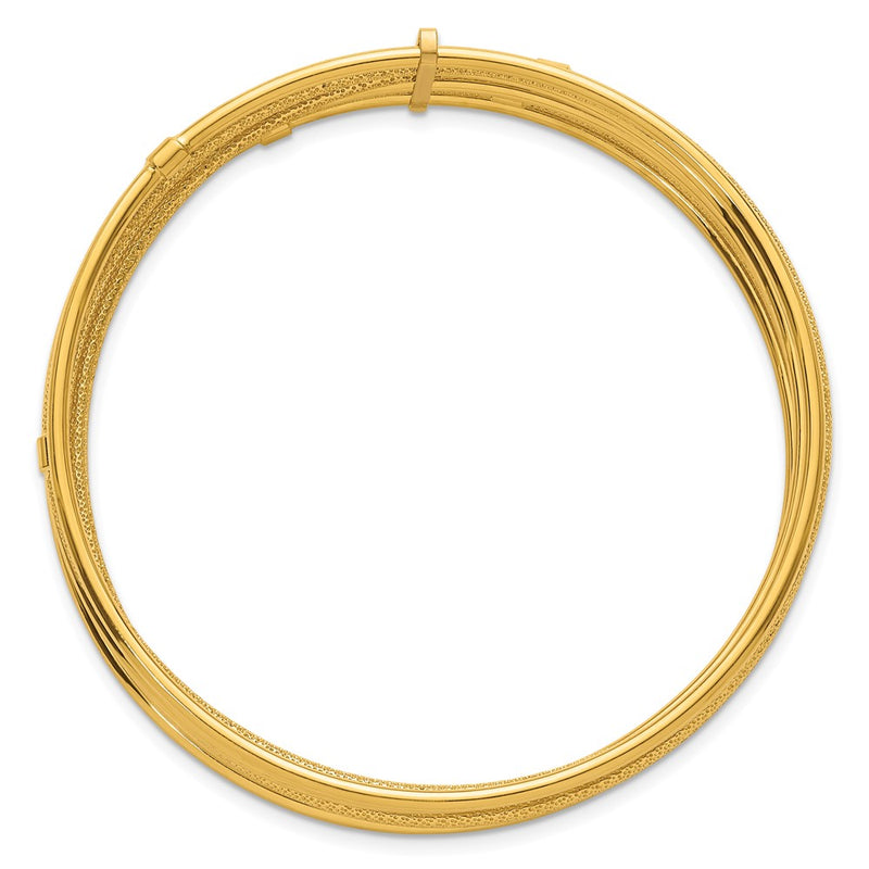 14K Yellow Gold Polished and Textured Beaded 7-Strand Slip-On Round Bangle Bracelet