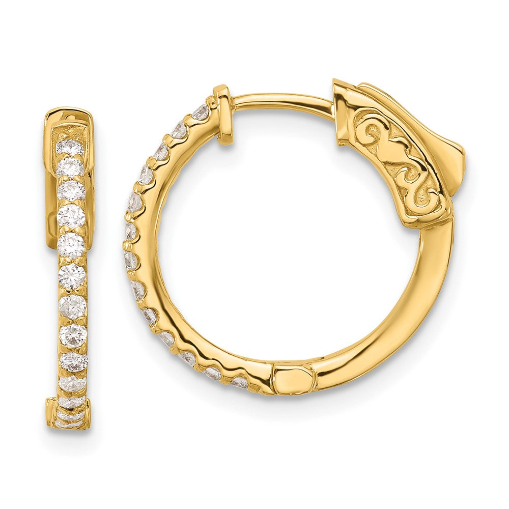 14K Yellow Gold .40 carat Diamond Round Hoop w/Safety Clasp Earrings