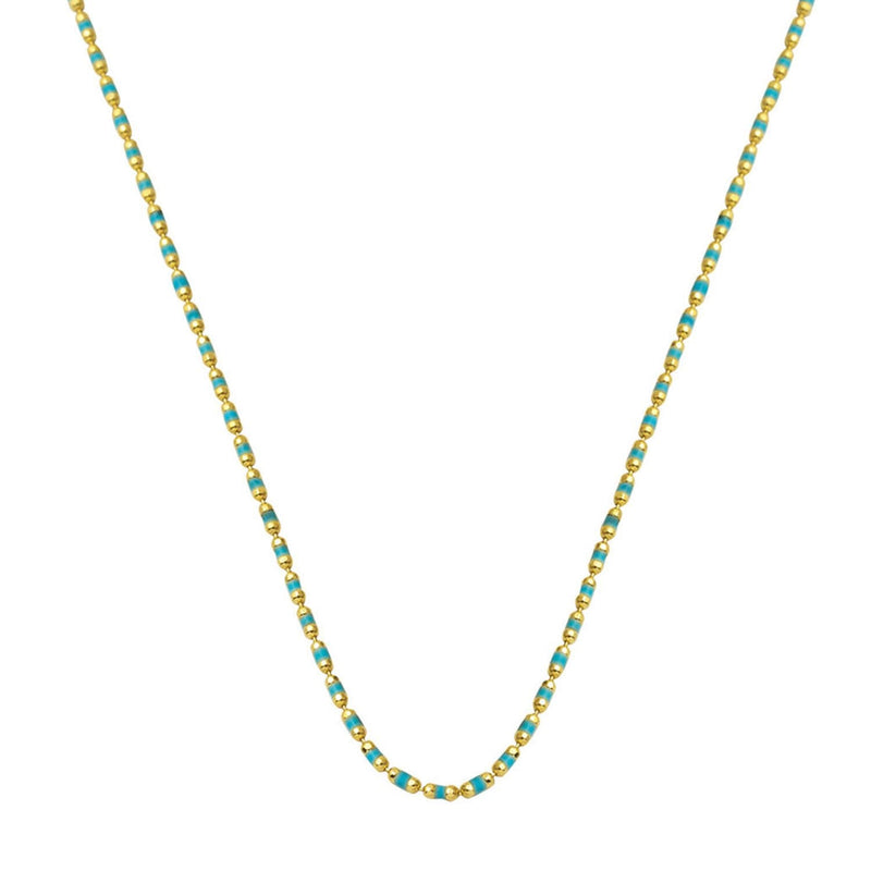 14K Yellow Gold Turquoise Enamel Chain Necklace