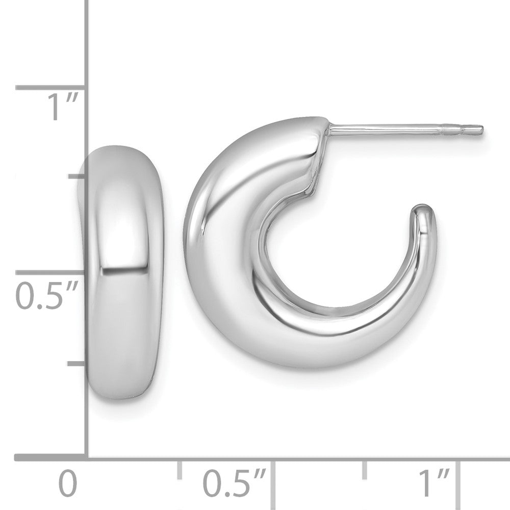 14K White Gold Polished Tapered Hollow C-Hoop Post Earrings