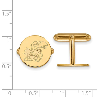 14K Yellow Gold Gold LogoArt University of Kansas Jayhawk Cuff Links
