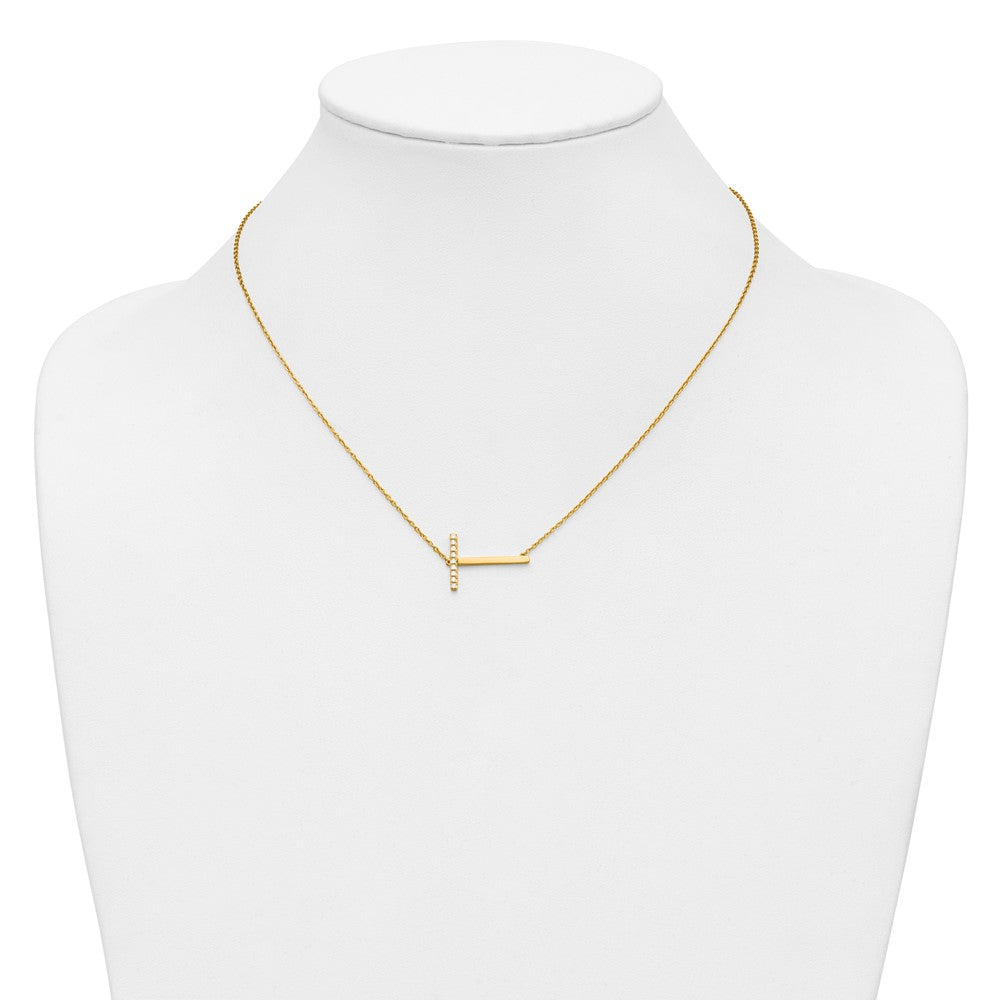 14K Yellow Gold Sideways Diamond Initial T 18 Inch Necklace