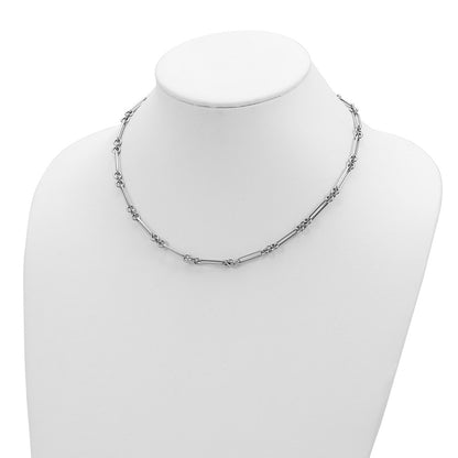 14K White Gold Polished Fancy Figaro Link 17.5 Inch Necklace