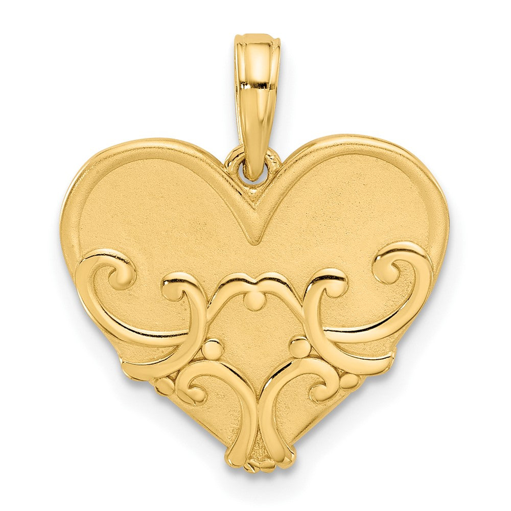 14K Yellow Gold Polished and Brushed Fancy Scrolled Heart Charm