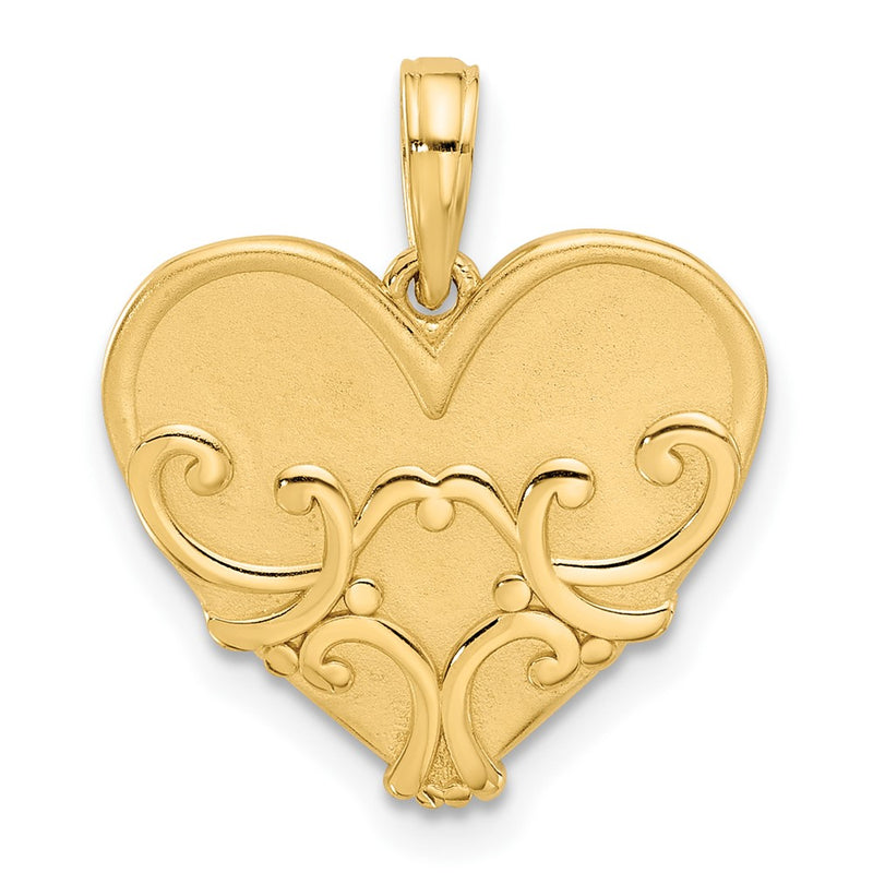 14K Yellow Gold Polished and Brushed Fancy Scrolled Heart Charm