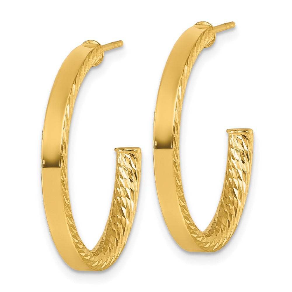 14K Yellow Gold Polished and Diamond-cut 3.00 x 25mm Tube C-Hoop Post Earrings