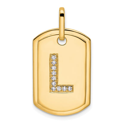 14K Yellow Gold Diamond Initial L Dog Tag Charm