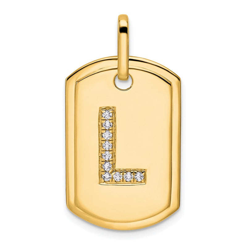 14K Yellow Gold Diamond Initial L Dog Tag Charm