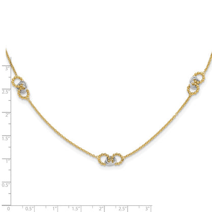 14K Two-Tone Gold Two-tone Linked and Beaded Circles 3-Station 16 Inch Necklace Plus 2 Inch Extender