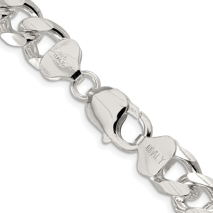 Sterling Silver Rhodium-plated 10.5mm Domed w/ Side D/C Curb 20 Inch Chain