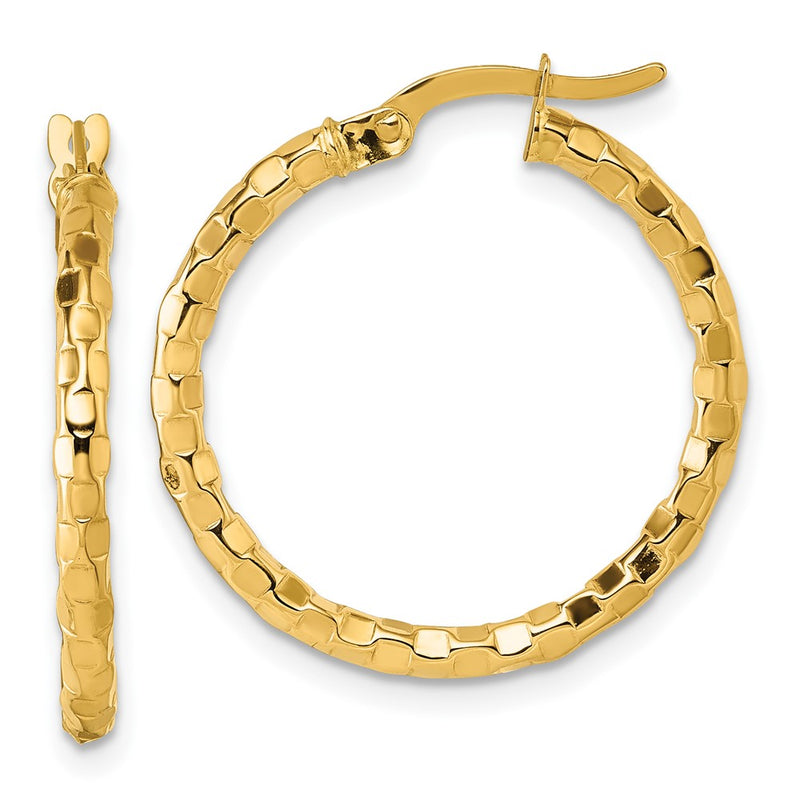 14K Yellow Gold Polished 2.3 x 24mm Textured Tube Hoop Earrings