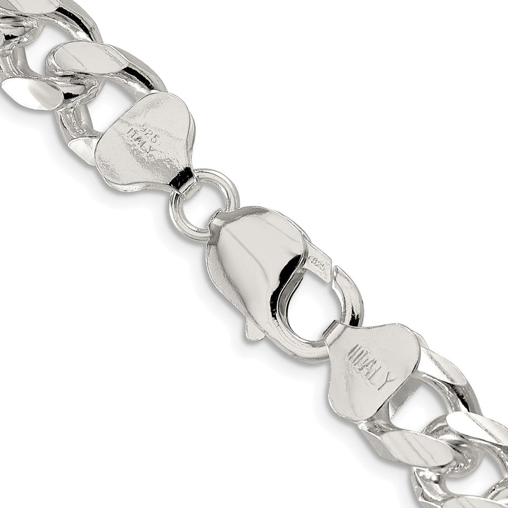 Sterling Silver Rhodium-plated 10.5mm Domed w/ Side D/C Curb 24 Inch Chain
