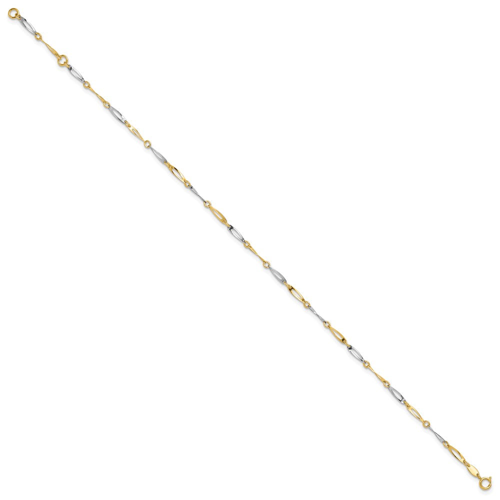 14K Two-Tone Gold Polished Oval Twist Link Plus Extender Total Chain Anklet