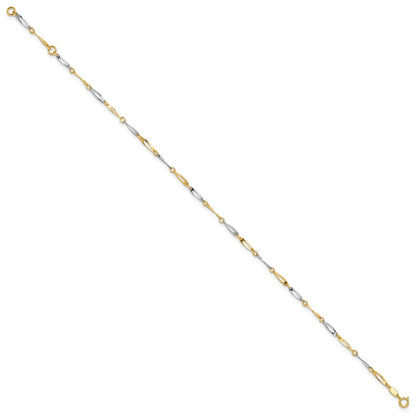 14K Two-Tone Gold Polished Oval Twist Link Plus Extender Total Chain Anklet