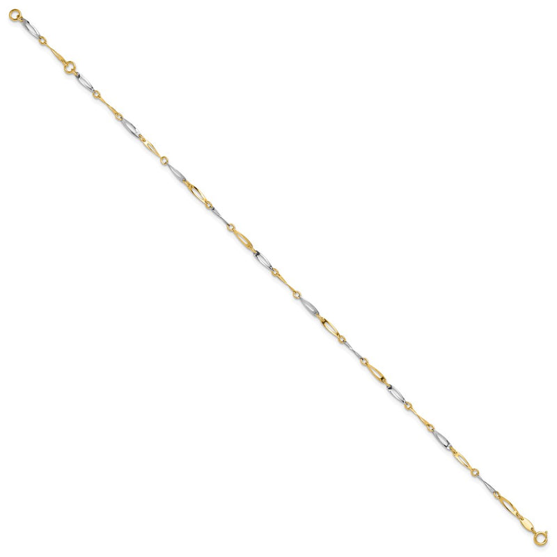 14K Two-Tone Gold Polished Oval Twist Link Plus Extender Total Chain Anklet