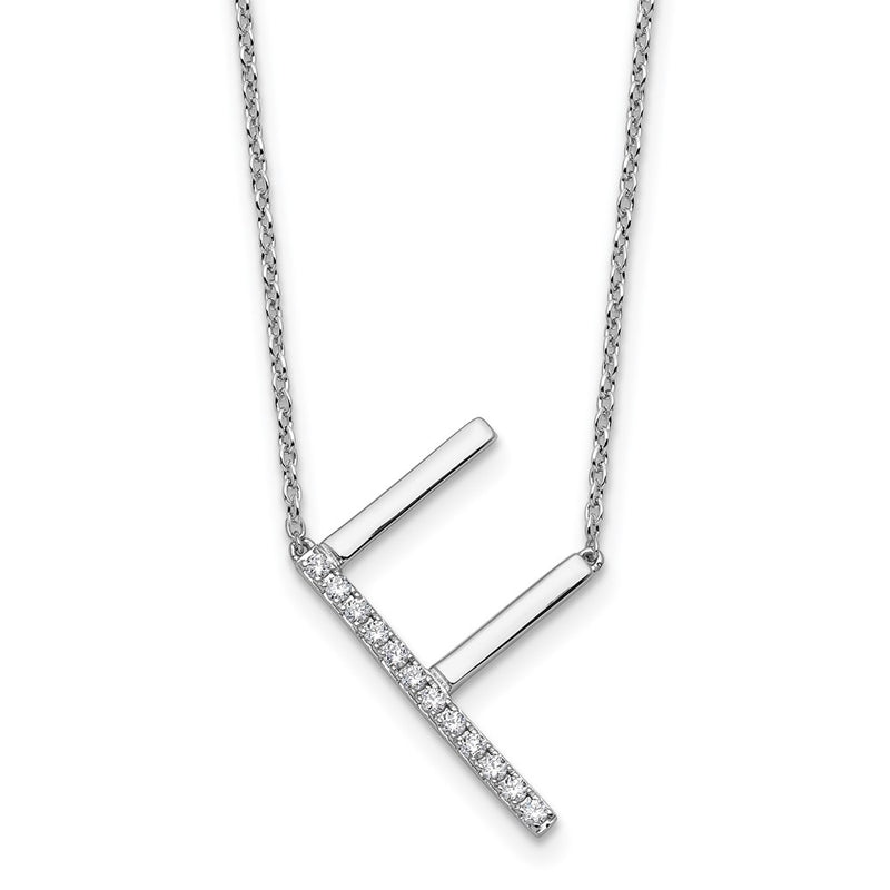 14K White Gold Sideways Diamond Initial F 18 Inch Necklace