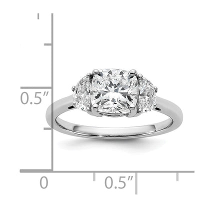 14K White Gold 2 carat Certified Lab Grown Diamond VS/SI+ G+ Complete Cushion and Half Moon Three Stone Engagement Ring