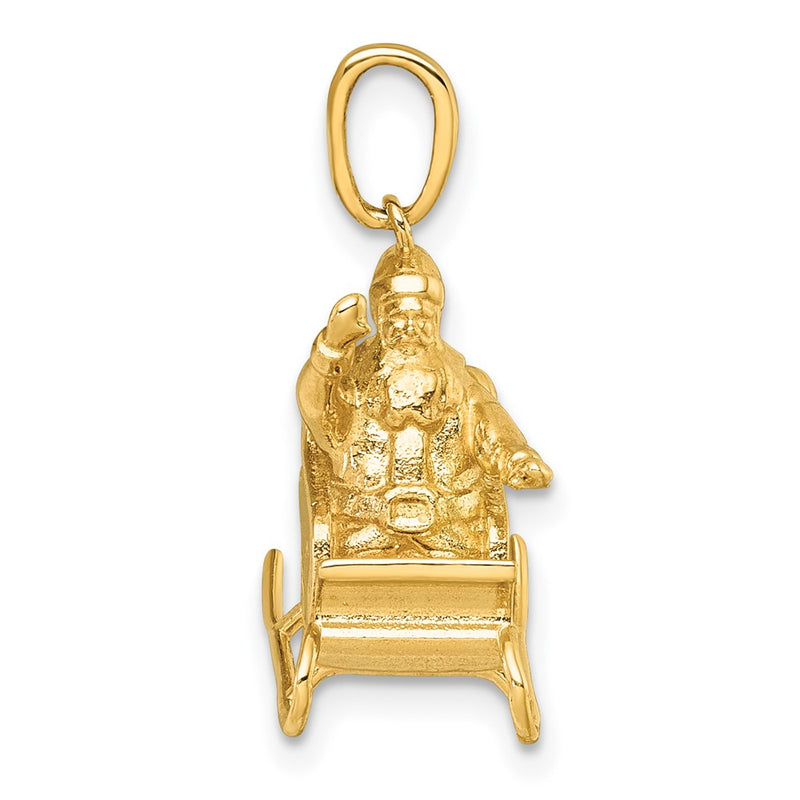 14K Yellow Gold Polished 3-D Waving Santa In Sleigh Charm