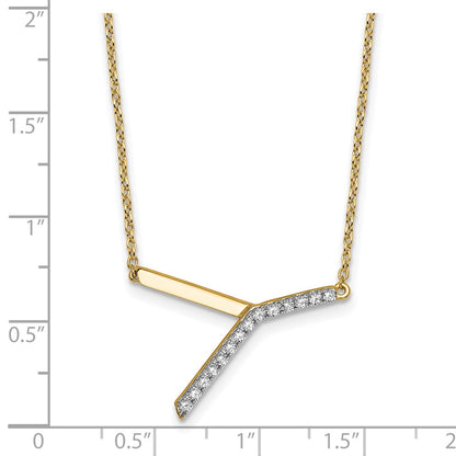 14K Yellow Gold Sideways Diamond Initial Y 18 Inch Necklace