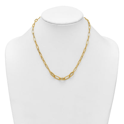 14K Yellow Gold Polished Fancy Oval and Twisted Link 18 Inch Paperclip Necklace