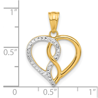 14K Yellow Gold and Rhodium Diamond-cut Infinity Heart Pendant