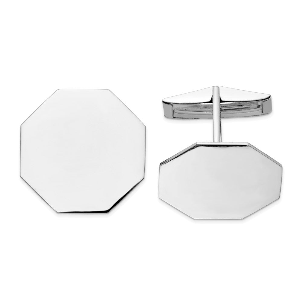 14K White Gold Men's Octagonal Cuff Links