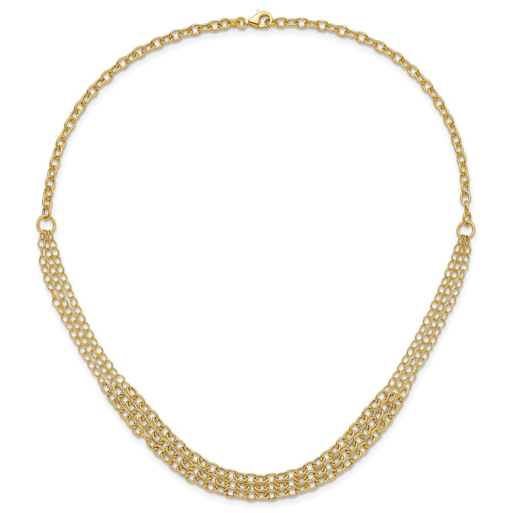 14K Yellow Gold Polished and Textured Fancy Cable with 3-Strand Bib 17 Inch Necklace