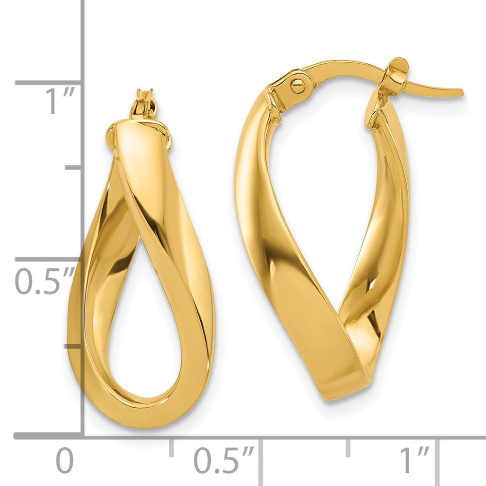 14K Yellow Gold Polished Twisted Oval Hoop Earrings