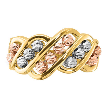 14K Tri-Color Gold Tri-color Polished and Diamond-cut Beads Fashion Ring
