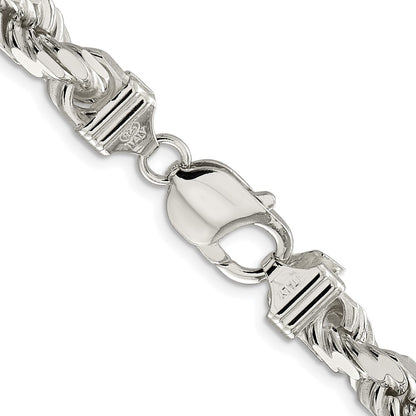 Sterling Silver Rhodium-plated 7.8mm Diamond-cut Rope 28 Inch Chain