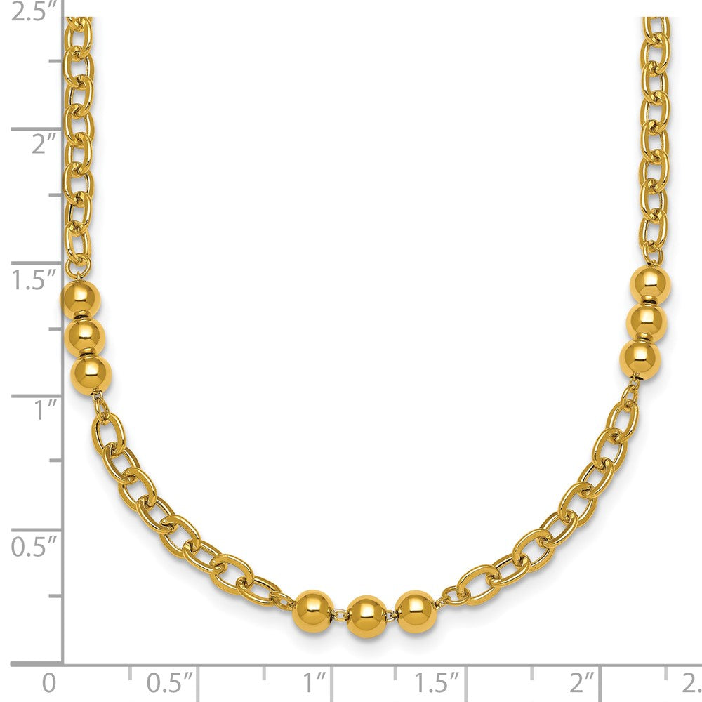 14K Yellow Gold Polished 3.5mm Fancy Beaded and Cable Link 18 Inch Necklace