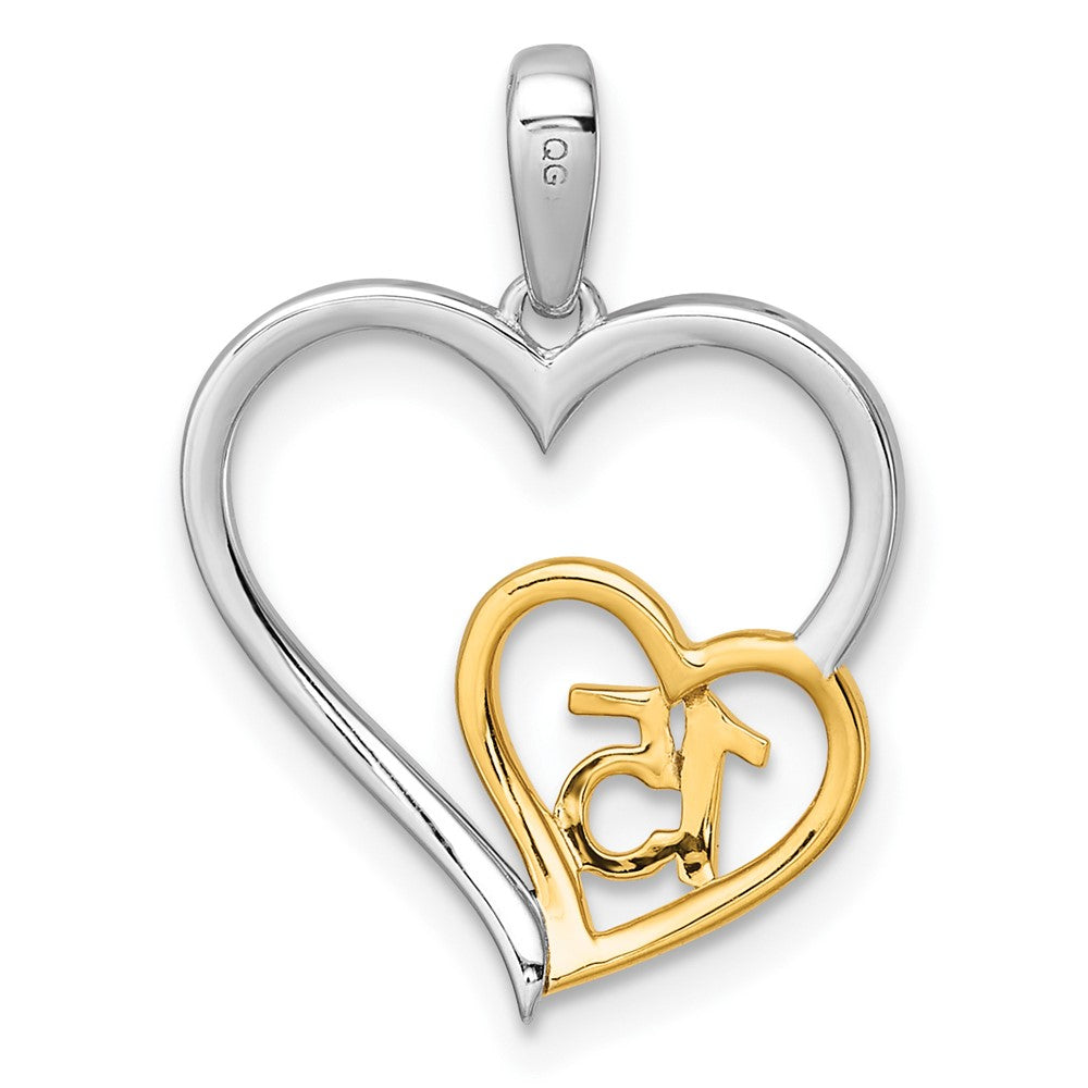 14K Two-Tone Gold Two-tone Polished 1/20 carat Diamond Quinceanera 15 Heart Pendant