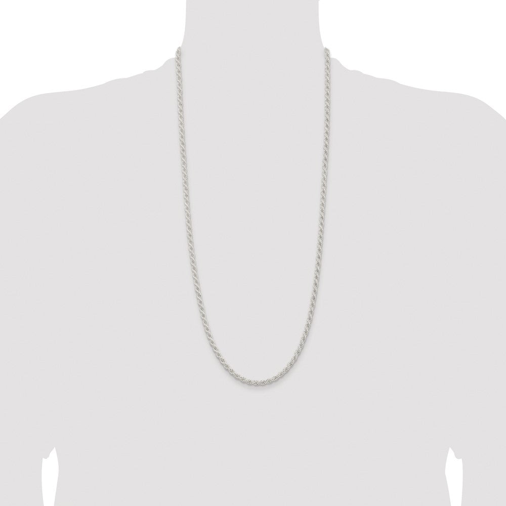 Sterling Silver Rhodium-plated 4.5mm Solid Rope 30 Inch Chain