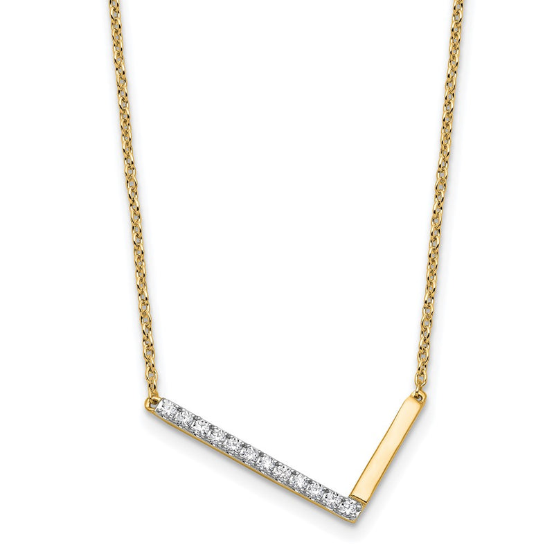 14K Yellow Gold Sideways Diamond Initial L 18 Inch Necklace