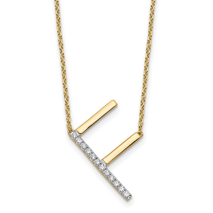 14K Yellow Gold Sideways Diamond Initial F 18 Inch Necklace