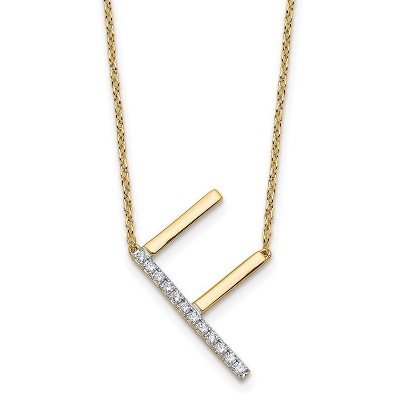 14K Yellow Gold Sideways Diamond Initial F 18 Inch Necklace