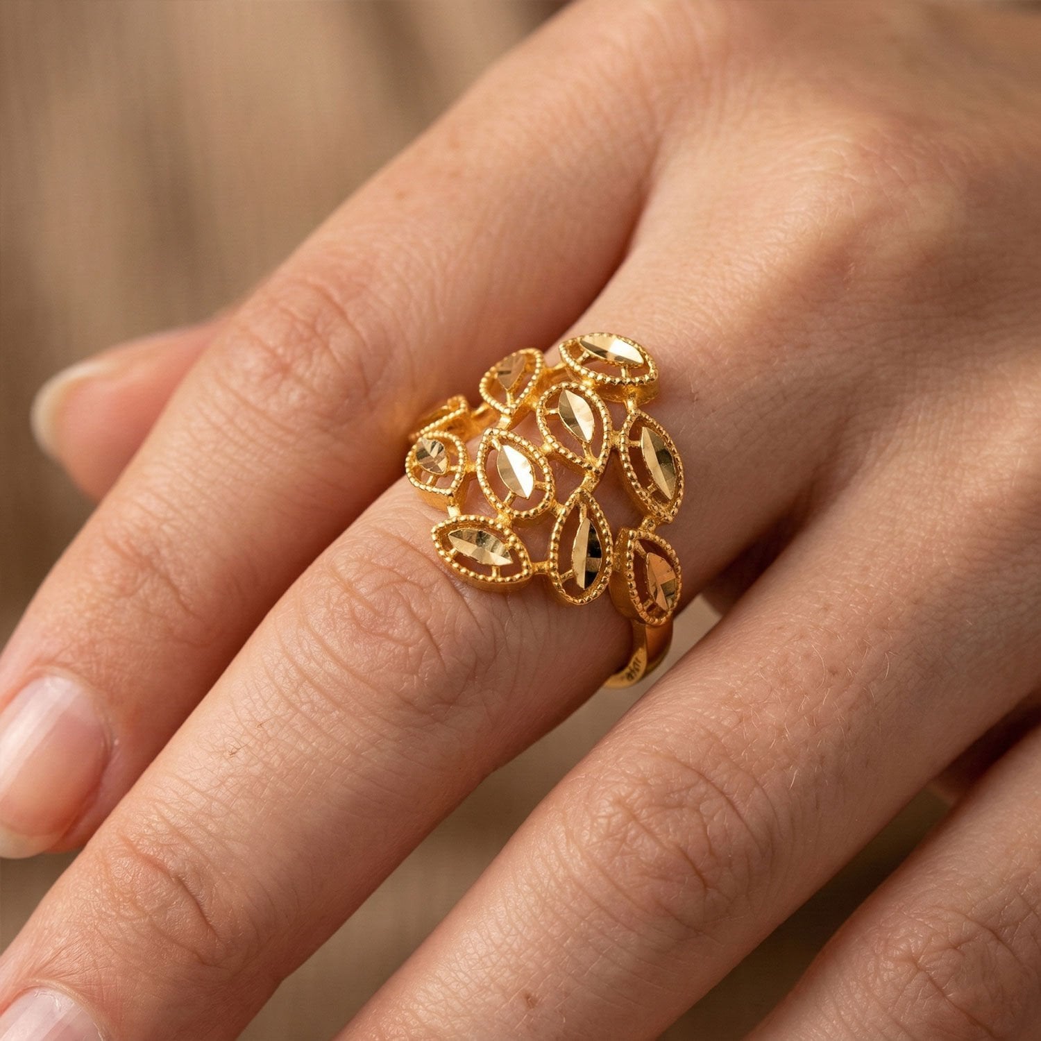 14K Yellow Gold Hand Engraved Ring