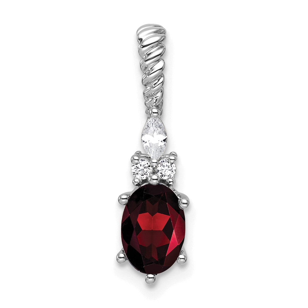14K White Gold Diamond and 7x5 Oval January/Garnet Twisted Chain Slide