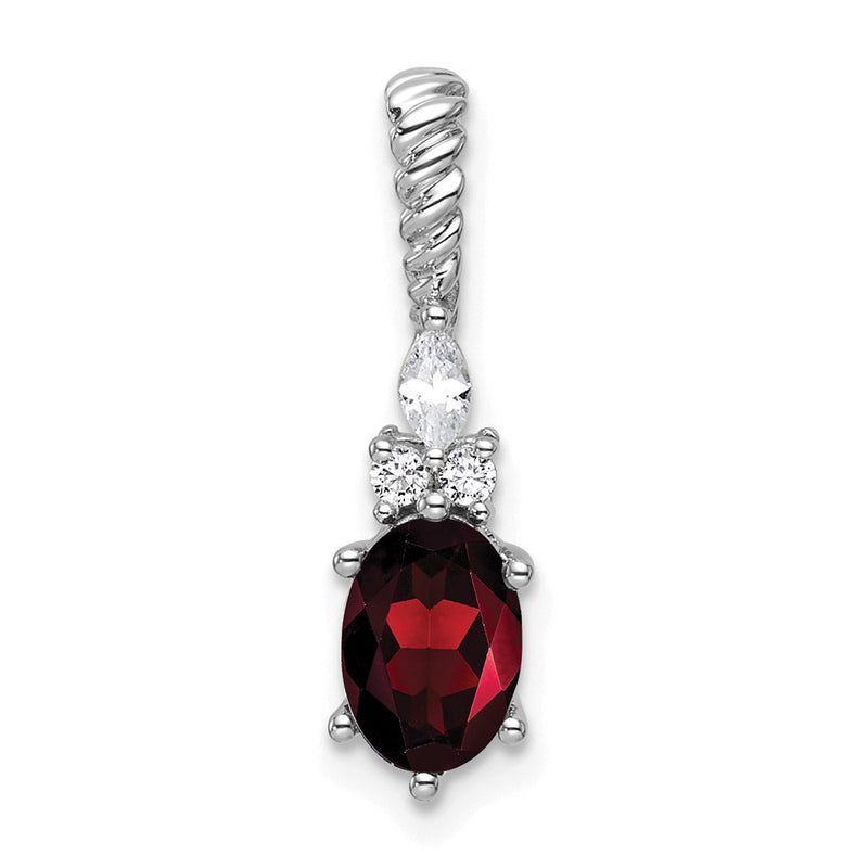 14K White Gold Diamond and 7x5 Oval January/Garnet Twisted Chain Slide